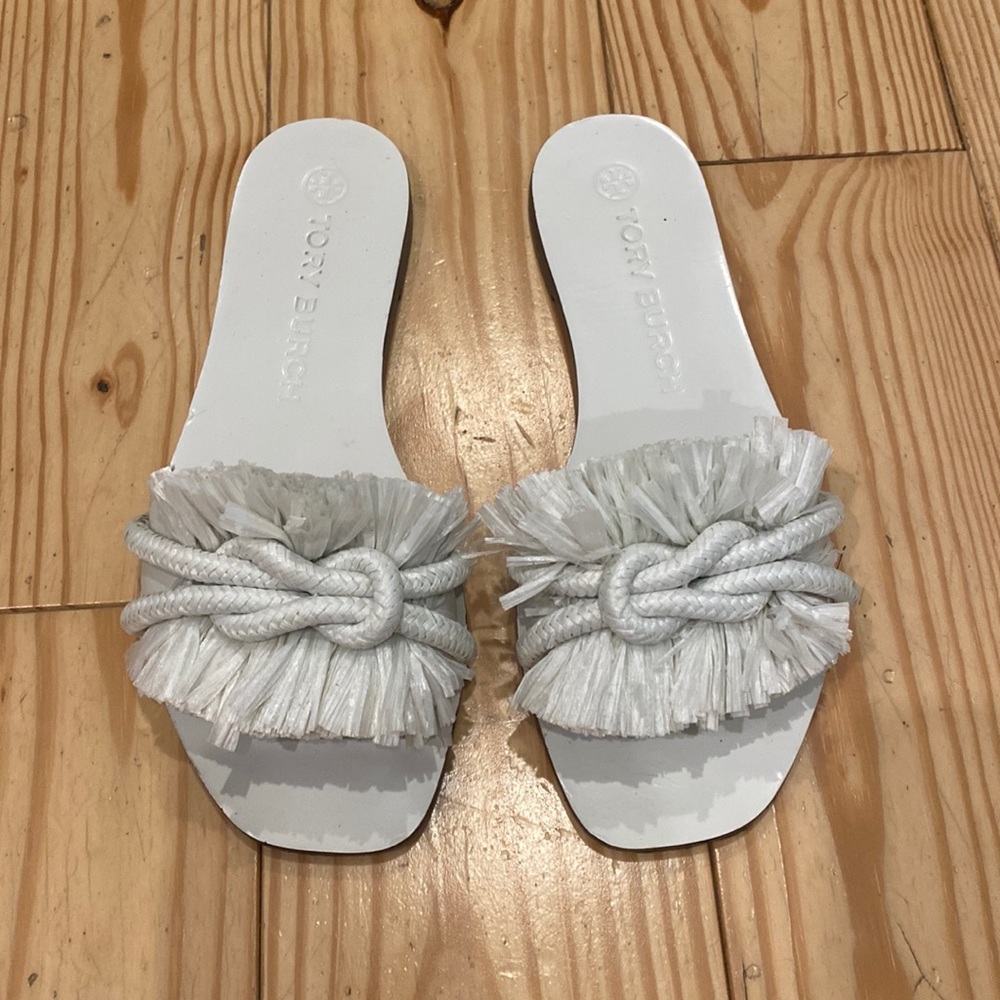 Tory Burch Rope Slide white raffia sandal